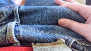 Solo Male ASMR rubbing cock through jeans slowly-4
