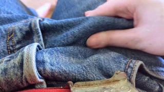 Solo Male ASMR rubbing cock through jeans slowly-5