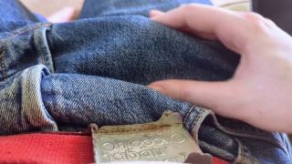 Solo Male ASMR rubbing cock through jeans slowly-8