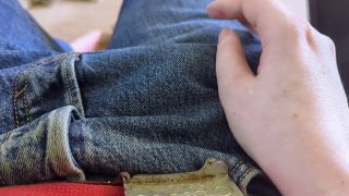Solo Male ASMR rubbing cock through jeans slowly-9