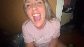 Hot blonde girlfriend blowjob with cumshot in mouth while watching TV - Amateur-9