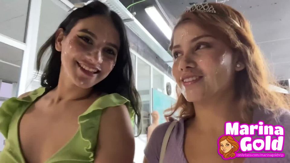 video 36 crush fetish xxx Marina Gold & Min Galilea - Birthday Bukkake Cumwalk (HD), blowjob on femdom porn