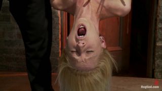 free adult video 19 erotic blonde Tiny Southern Belle hung upside down, clamped, flogged, her huge nipples tortured, made to cum hard, humiliation on fetish porn-5