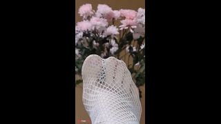 Lick my feet in white fishnet stockings-2