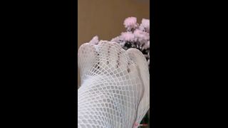 Lick my feet in white fishnet stockings-3