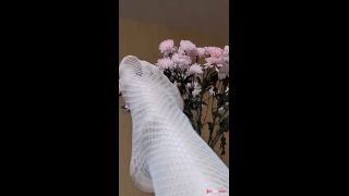 Lick my feet in white fishnet stockings-5