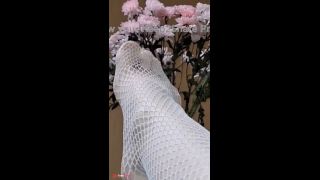 Lick my feet in white fishnet stockings-6
