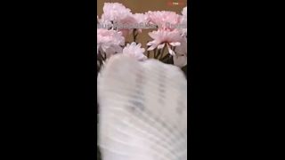 Lick my feet in white fishnet stockings-8