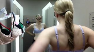 Cute horny amateur blonde glasses girl fingering pussy till orgasm in the fitting room-2