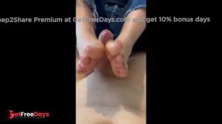 Quicky natural footjob after work POV with huge cumshot on her feets-7