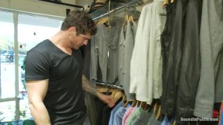 Cocky stud gets gangbanged in a clothing store public Parker London,-0