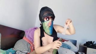 PinkyMadame - Amateur mom sucks cucumber. Latina hairy pussy, big tits.-1