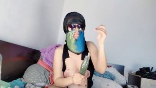 PinkyMadame - Amateur mom sucks cucumber. Latina hairy pussy, big tits.-4