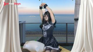 HENTAI Aibu. Veranda. Maid. Masturbation while being restrained.-0