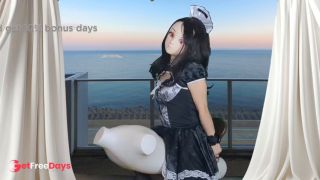 HENTAI Aibu. Veranda. Maid. Masturbation while being restrained.-1