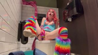 Schizobimb0 Fucked By A Colorful Dildo In A Public Restroom Cumshot Schizobimb0-5