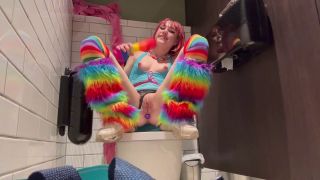 Schizobimb0 Fucked By A Colorful Dildo In A Public Restroom Cumshot Schizobimb0-9