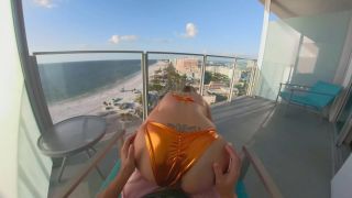 BEACH BUNNY GETS BENT OVER A PUBLIC BALCONY SWALLOWS Blowjob!-6