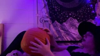 Sexy teen CD trap Ashely Lovecraft fucks a pumpkin and cums inside-6