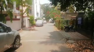 European sluty girl walk in flip flops on indian street-1