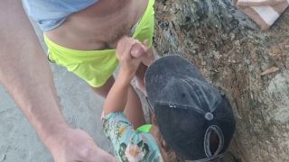 Nude Beach Blowjob blowjob on public beach and cumshot on tits-5