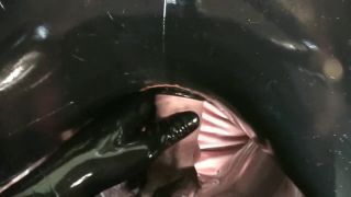 Couple Full In Black Rubber Catsuit Mask Gloves Condom Encasement Latex -5