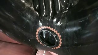 Couple Full In Black Rubber Catsuit Mask Gloves Condom Encasement Latex -9