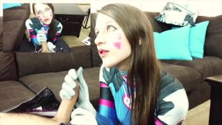 interracial femdom va from overwatch plays with her new joystick until it breaks, handjob on cosplay-0