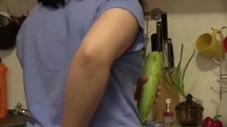 Russian chubby girl pushes zucchini and eggplant in her hairy cunt and ...-6