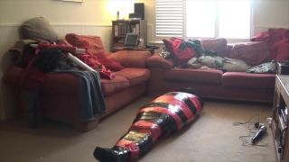 Tightly mummified in pallet wrap with feet and cock tortured with doxy Tickling!-1