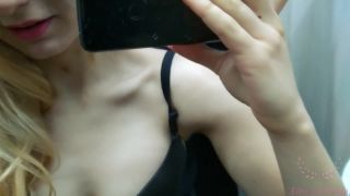 risky hot blowjob from GF in changing room with cum on bra and leave it-2