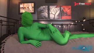 [GetFreeDays.com] Hooded Full Body Green Zentai Girl Sex Stream April 2023-7