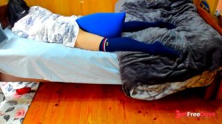 A busty Japanese woman masturbates with a beanbag cushion between her legs.-9