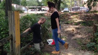 Outdoors repeated and nonstop balls kicking in jeans Sex...-2