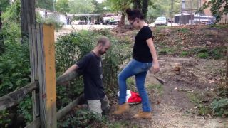 Outdoors repeated and nonstop balls kicking in jeans Sex...-4