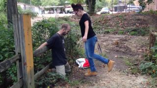 Outdoors repeated and nonstop balls kicking in jeans Sex...-5