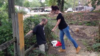 Outdoors repeated and nonstop balls kicking in jeans Sex...-6