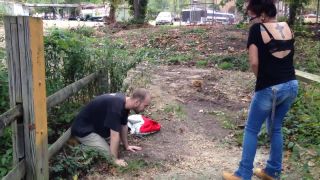 Outdoors repeated and nonstop balls kicking in jeans Sex...-9