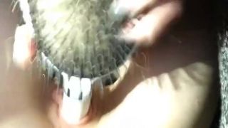 horny amateur girl with big meaty pussy masturbating with hairbrush an ...-2