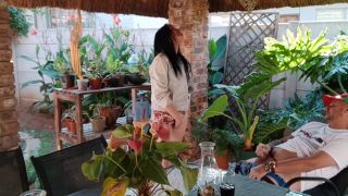 Amateur Home Masturbating with My Neighbours Wife Outdoor on the Patio-8