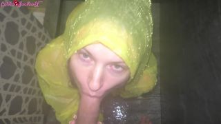 [Amateur] Horny Girlfriend Offered Blowjob with Raincoat In Shower With Cum On Face-1