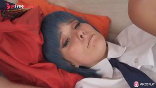 Hot Naughty Girl in Her Cosplay Costume Fucks Herself with a Glass Dildo.-3