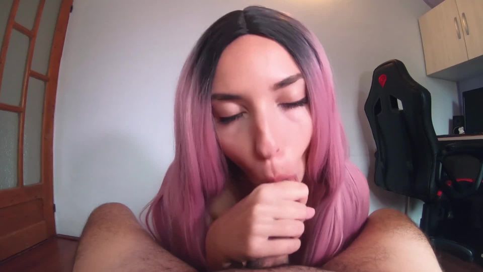 Captivating Pink Haired Teen Pleases Hard Cock With A Sloppy Blowjob