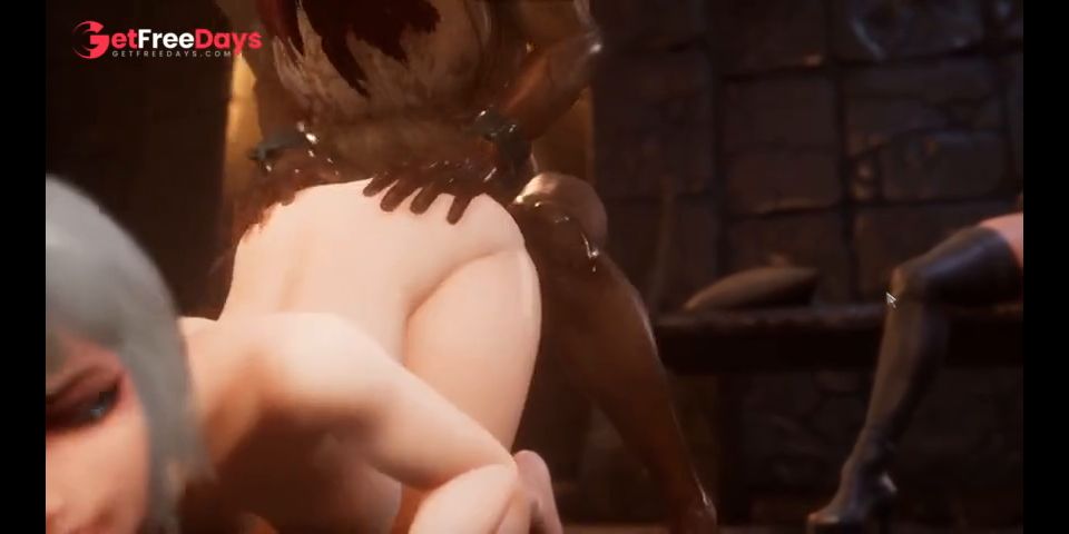 Horny warlord and her assistant fuck a nun in all holes