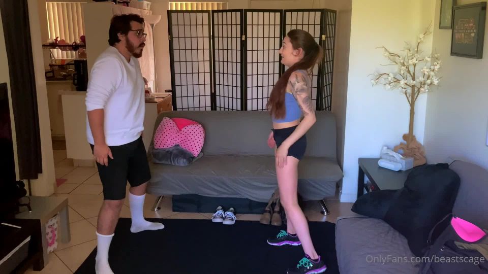 Fetish porn  Femdom Beastcage Ballbusting - The man himself asks to hit him in the groin  
