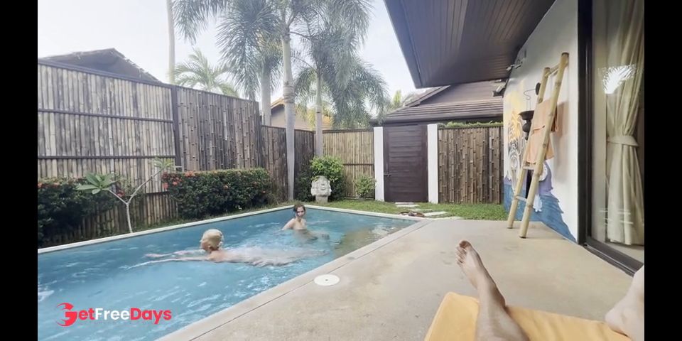 [GetFreeDays.com] Two hot girls sucking dick by the pool on holiday, cumshot on face Sex Stream February 2023