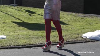 7120 Fetish - Red silver extreme wedges leathergloves lycra s...-2