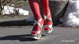 7120 Fetish - Red silver extreme wedges leathergloves lycra s...-7