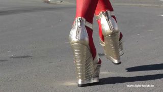 7120 Fetish - Red silver extreme wedges leathergloves lycra s...-8