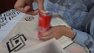 Public Crazy Place - SCHOOLGIRL HANDJOB classmate under the table in exchange for a can of COLA. 1080P - Stroking cock-4